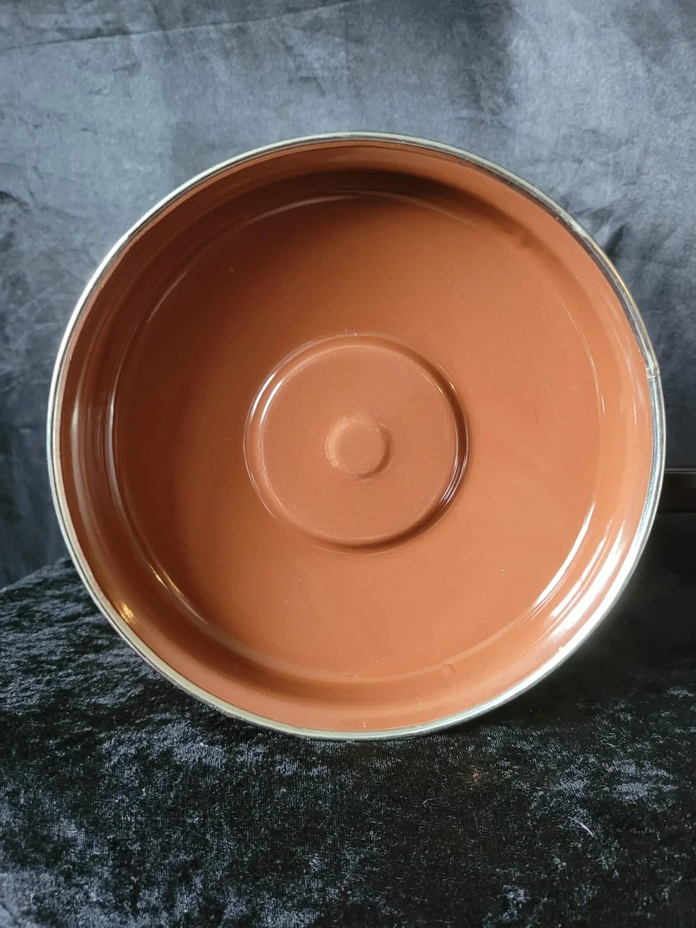 Vintage Sears Mushroom Motif Enamel Saucepan with Lid - Brown